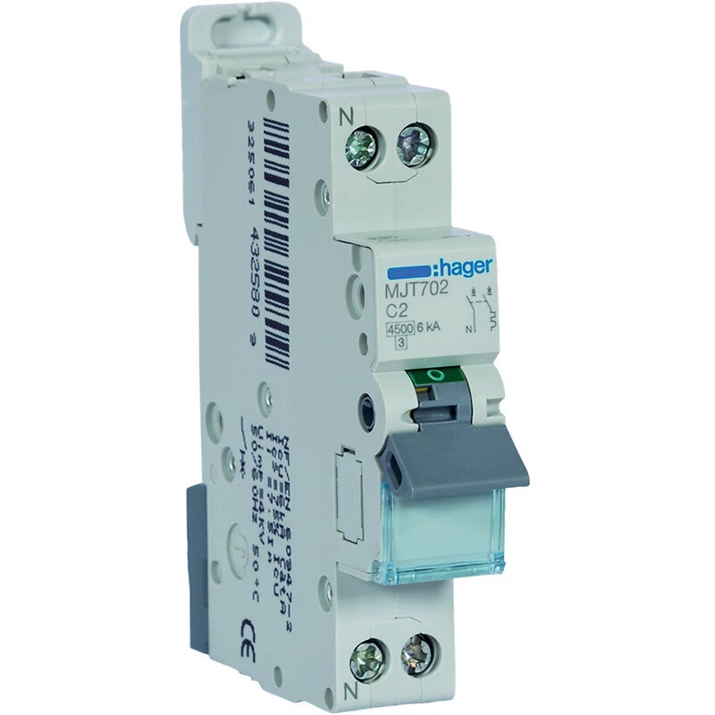 Hager - Disjoncteur 16A 1P+N Courbe C 230V - MJT716 - 3