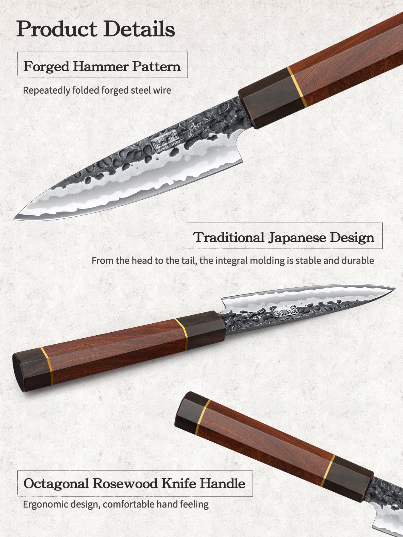 HOSHANHO Giapponese Spelucchino 9.5cm, Professionale Forgiato a Mano Coltello per Frutta, Coltello Cucina da Frutta Universale Coltelli da Chef Multiu - 5