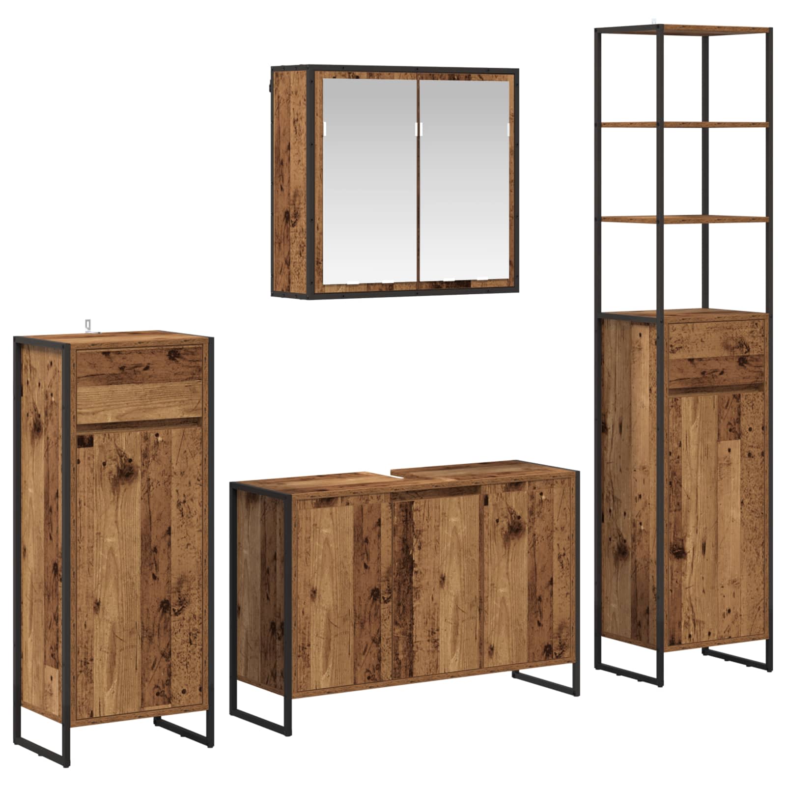 Ensemble de mobilier de salle de bain 4 pc Bois ancien - 2