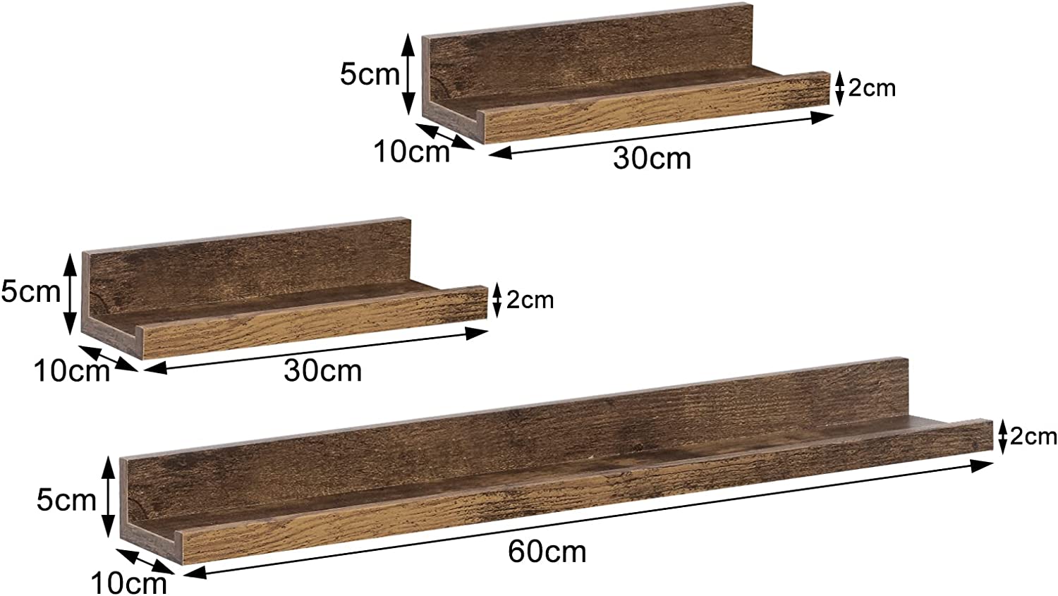 WOLTU Lot de 3 Étagère Murale，Étagère de Rangement en MDF pour Salon，Cuisine，Chambre，Bureau，marron vintage - 4