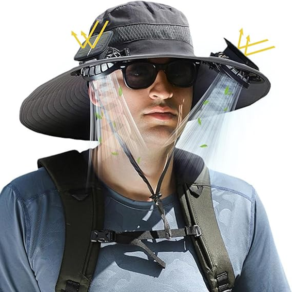 Chapeau Ventilé Solaire - 2 Ventilateurs Intégrés, Large Bord - Protection UV - Neuf - Idéal été