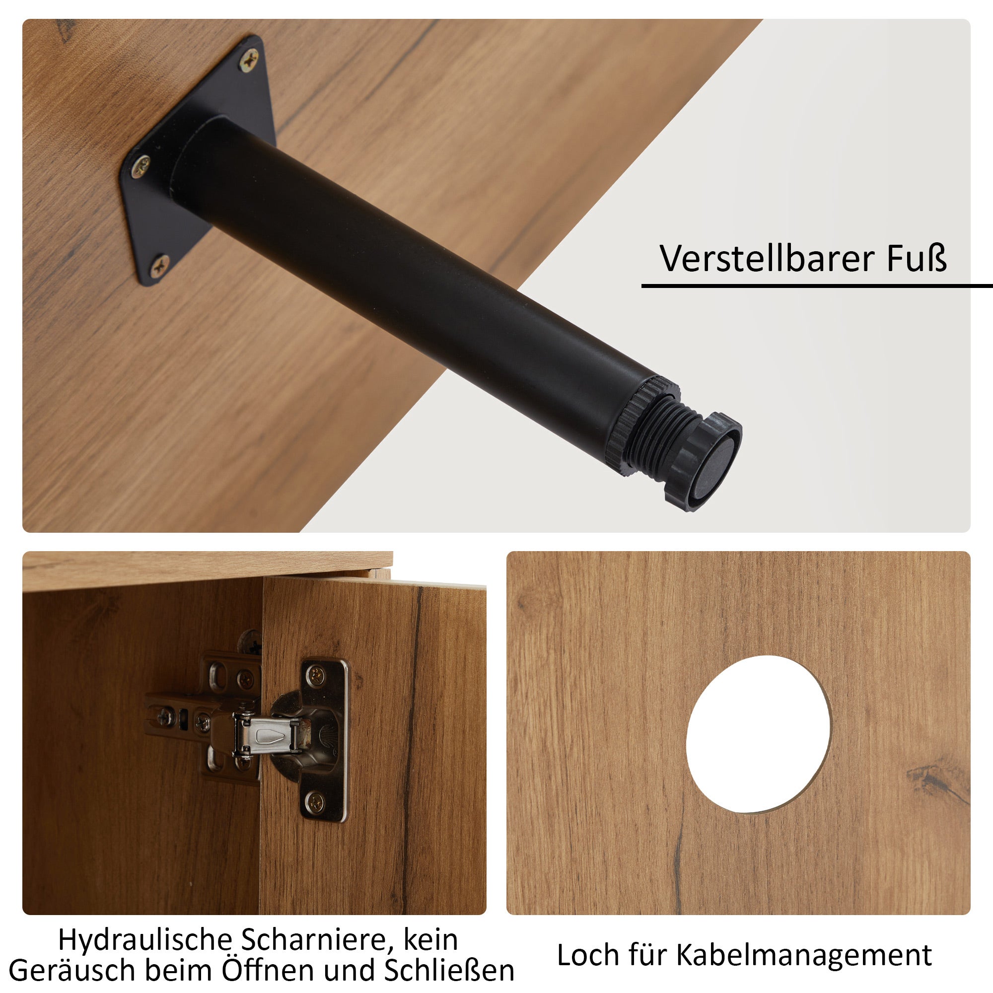 Meuble TV avec 3 portes et 3 niches ouvertes - 180 x 40 x 50 cm - Panneau de particules - Marron et noir - 3