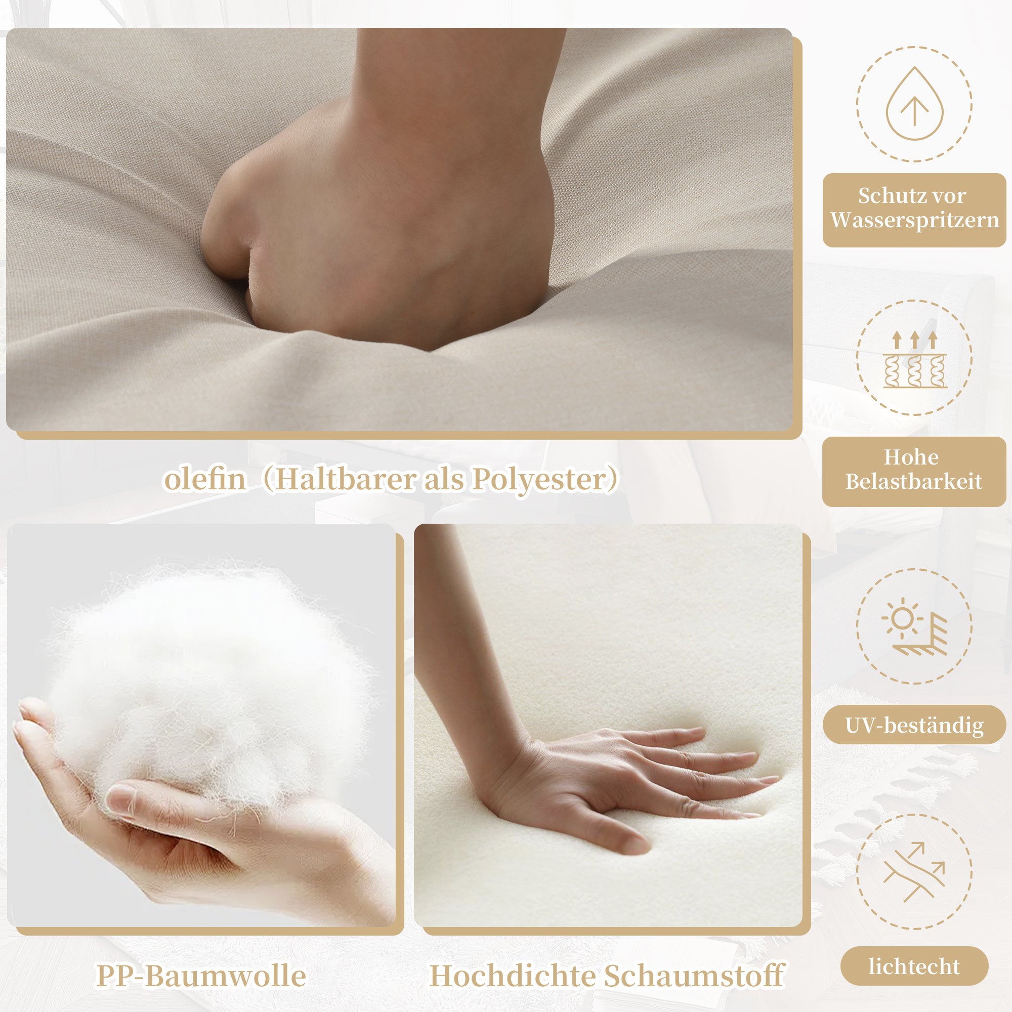 Salon de jardin modulable 6 places en acier galvanisé : 1 canapé 2 places + 1 canapé 2 places + 1 tabouret + 1 table basse carrée - Beige - 4