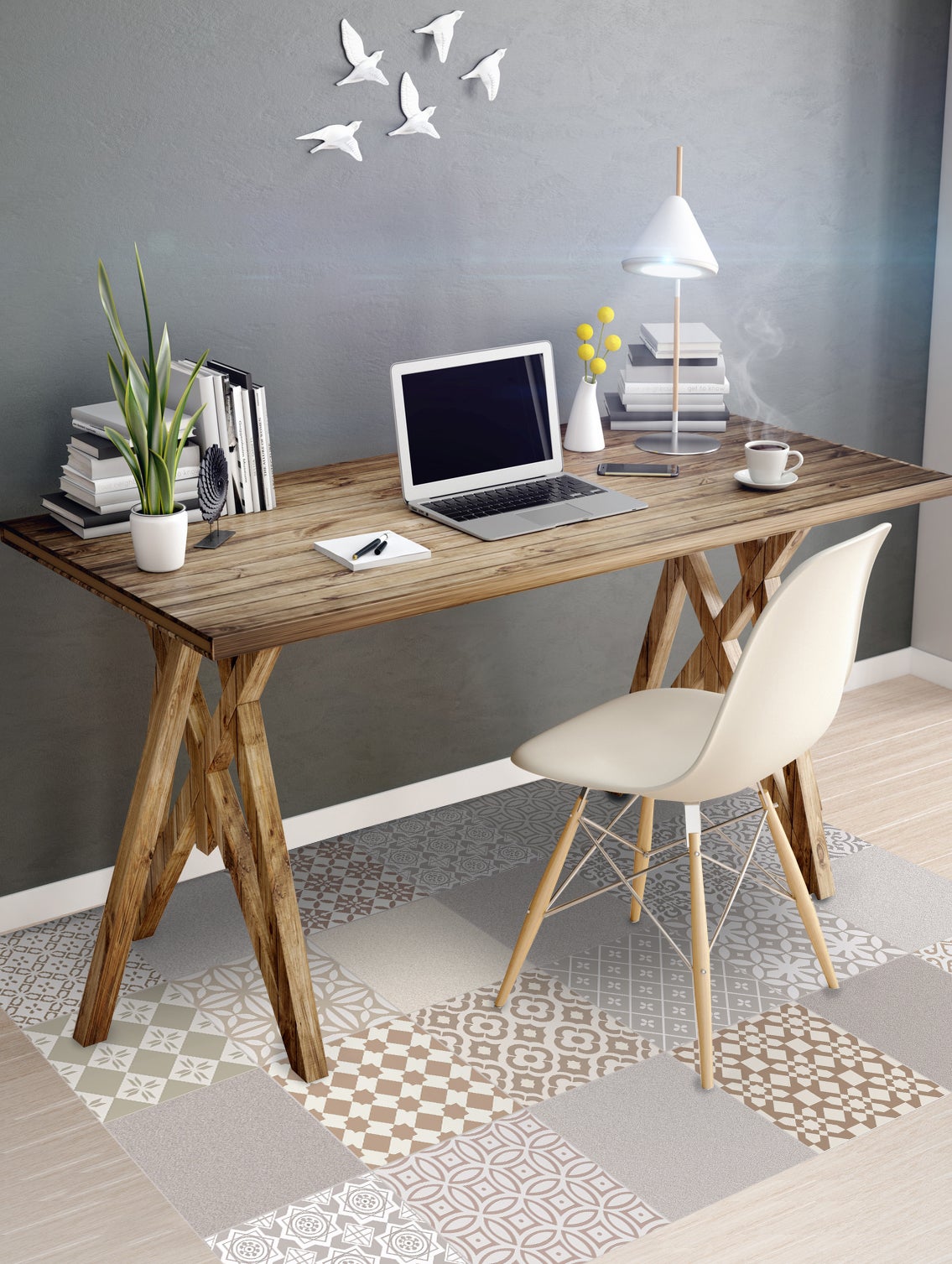 Tapete de vinil Rossana sand 66x150 cm - PVC antiderrapante, vinílico para cozinha ou sala, lavável, estilo hidráulico - 3