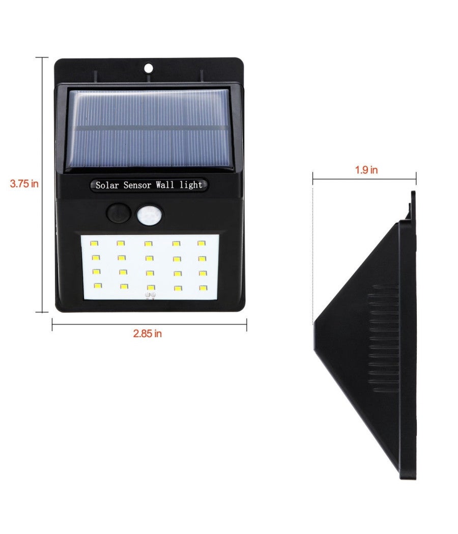 Trade Shop - Faro 20 Led Con Pannello Solare Ricaricabile E Sensore Di Movimento Per Esterno - - 2