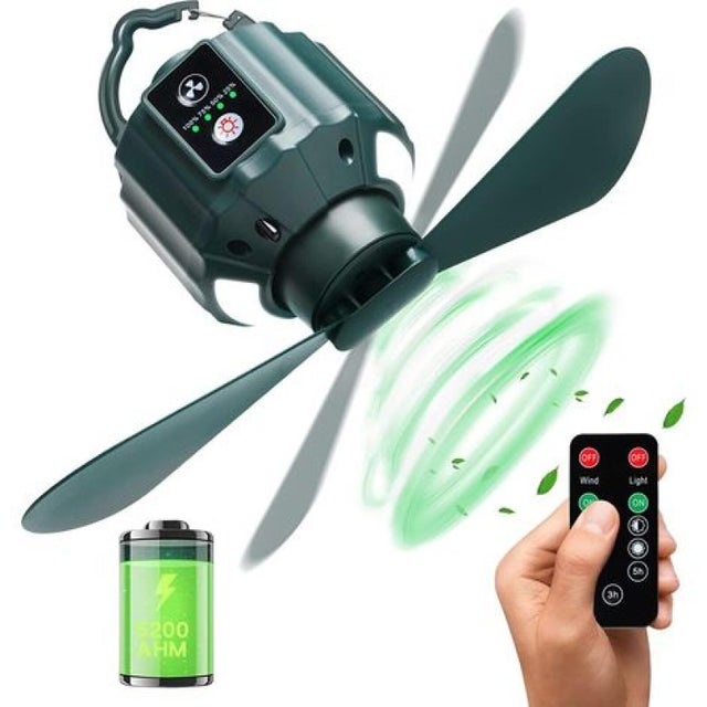Ventilateur de camping portable rechargeable USB 5200 mAh – 3 vitesses de ventilation et télécommande