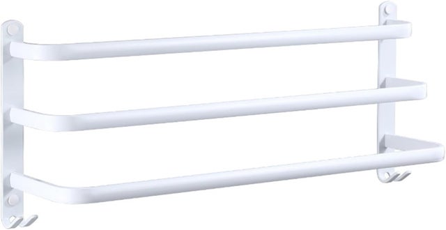 Wieszak na ręczniki łazienkowe, biały, z 2 haczykami, aluminiowy, 3 poziomy 60 cm