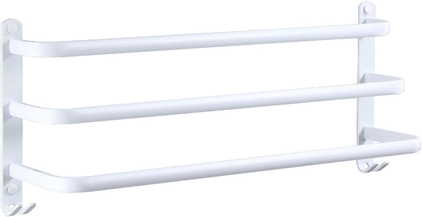 Wieszak na ręczniki łazienkowe, biały, z 2 haczykami, aluminiowy, 3 poziomy 30 cm