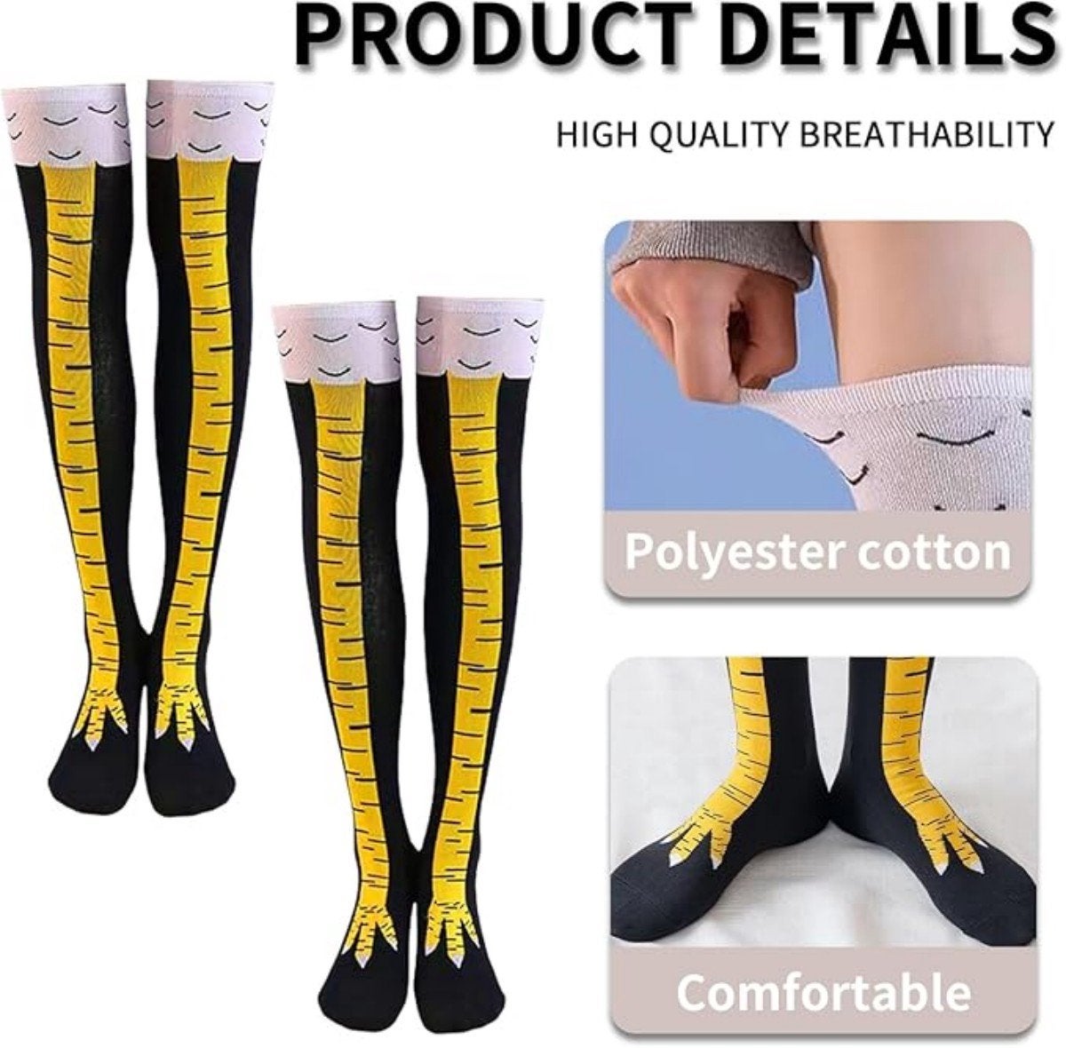 Chaussettes hautes en forme de pattes de poulet rigolotes - Chaussettes amusantes - Tricots chauds à motifs de dessins animés - 6
