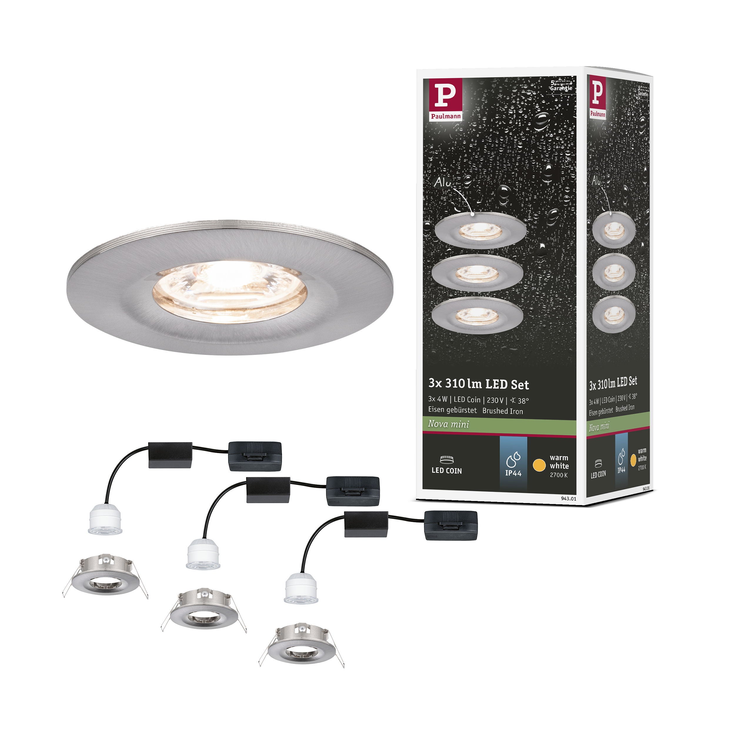 Spot encastré LED Nova Mini Coin Kit de base fixe IP44 rond 65mm Coin ...