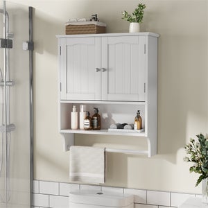 Armoire Murale Salle De Bain MAHANCRIS – 2 Portes Blanches – Étagères Réglables