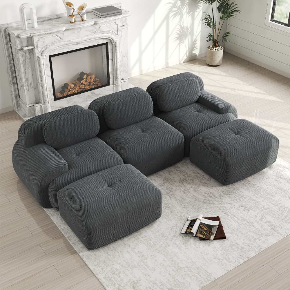 Canapé modulaire en U en tissu côtelé premium, sans montage, antidérapant, adapté aux animaux, rembourrage 32D,chambre et bureau - 2