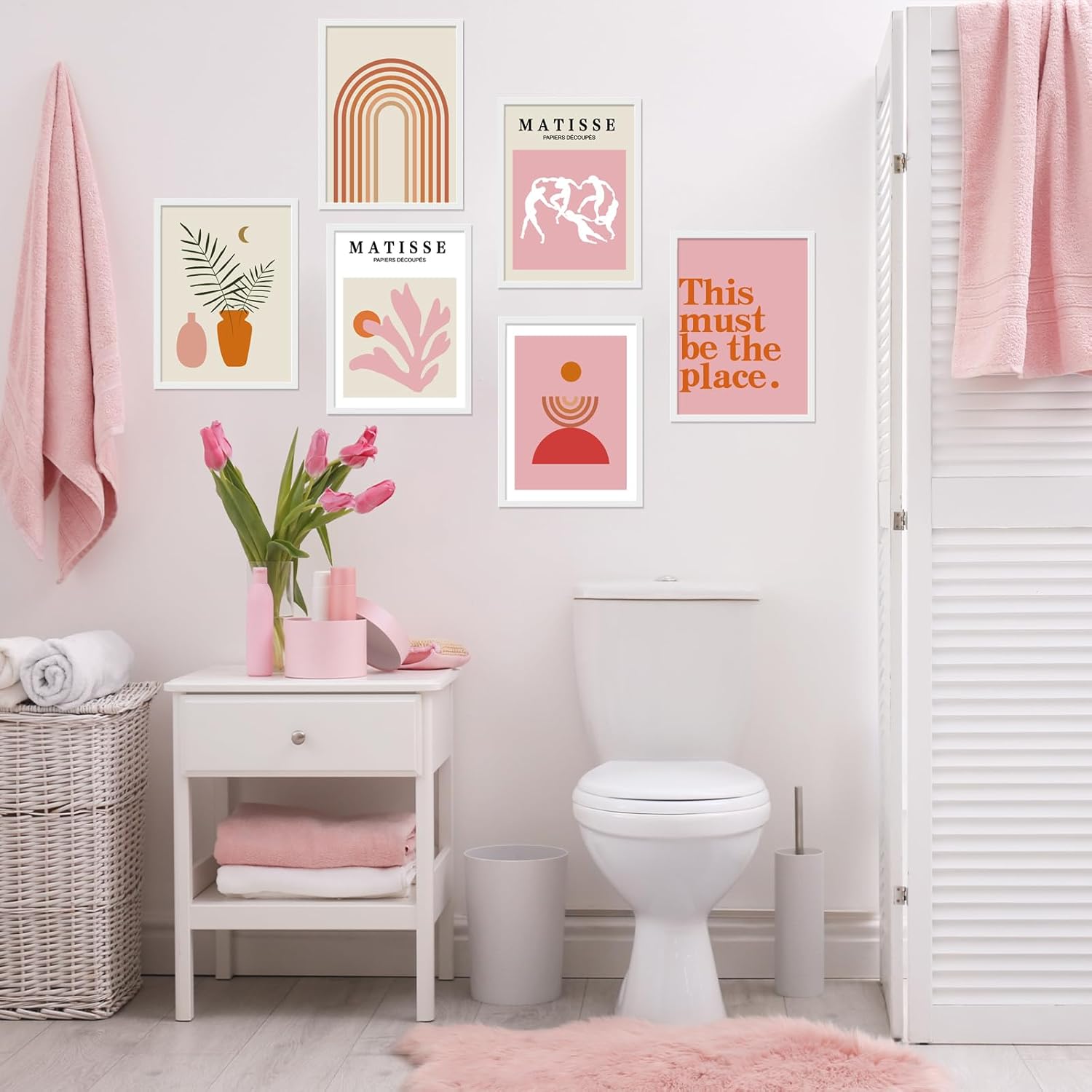 Lot de 6 impressions murales bohèmes sans cadre, images esthétiques minimalistes, ensemble imprimé rose, 20,3 x 25,4 cm - 2