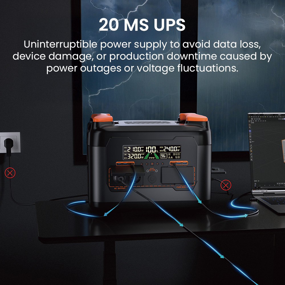 Station d'alimentation portable NECESPOW S2400 - puissance de 2400 W - 13 ports, charge rapide en 1,5 h - autonomie UPS de 20 ms -contrôle APP - 7