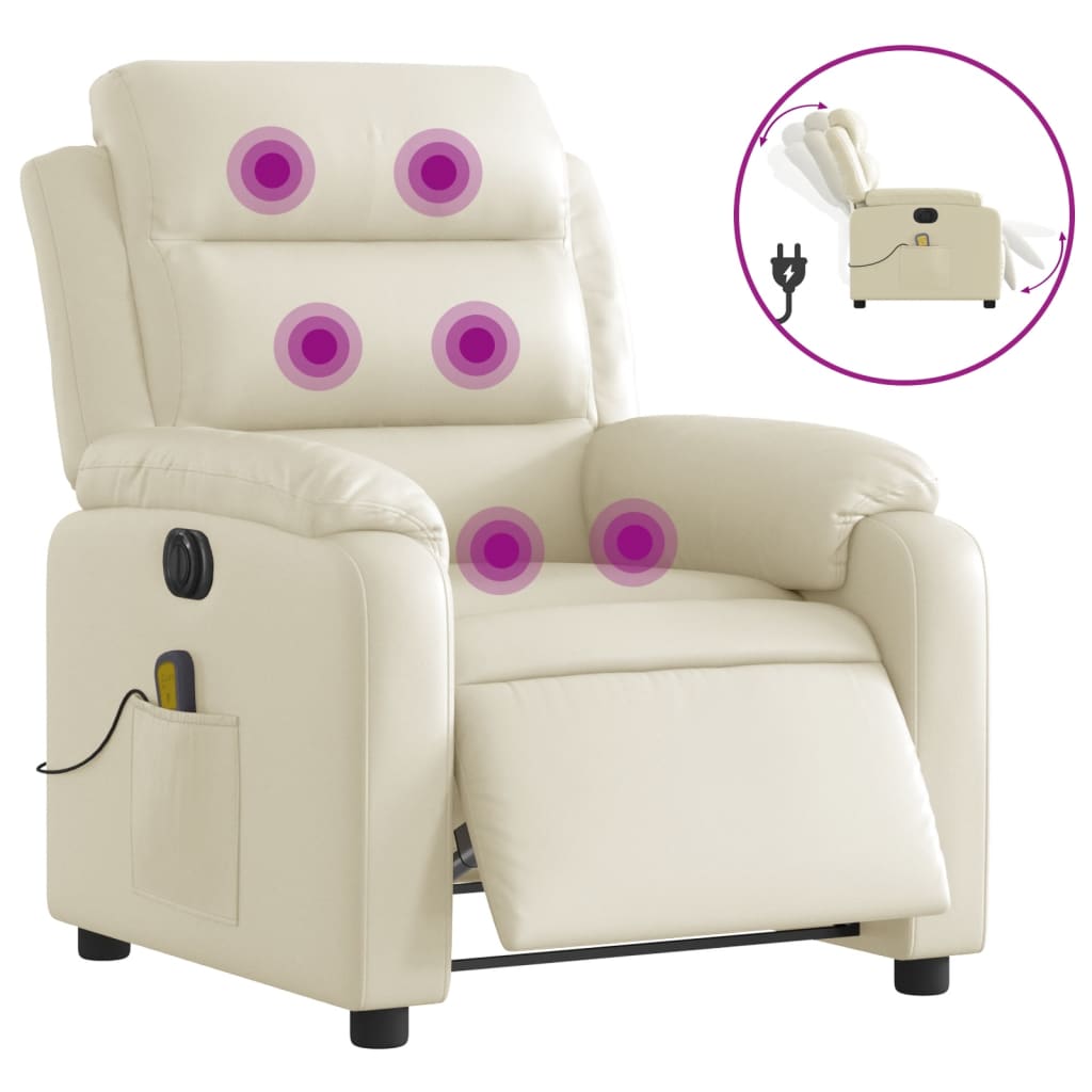 Sillón de salón | silla | sillón de masaje reclinable eléctrico cuero sintético crema cfw834390