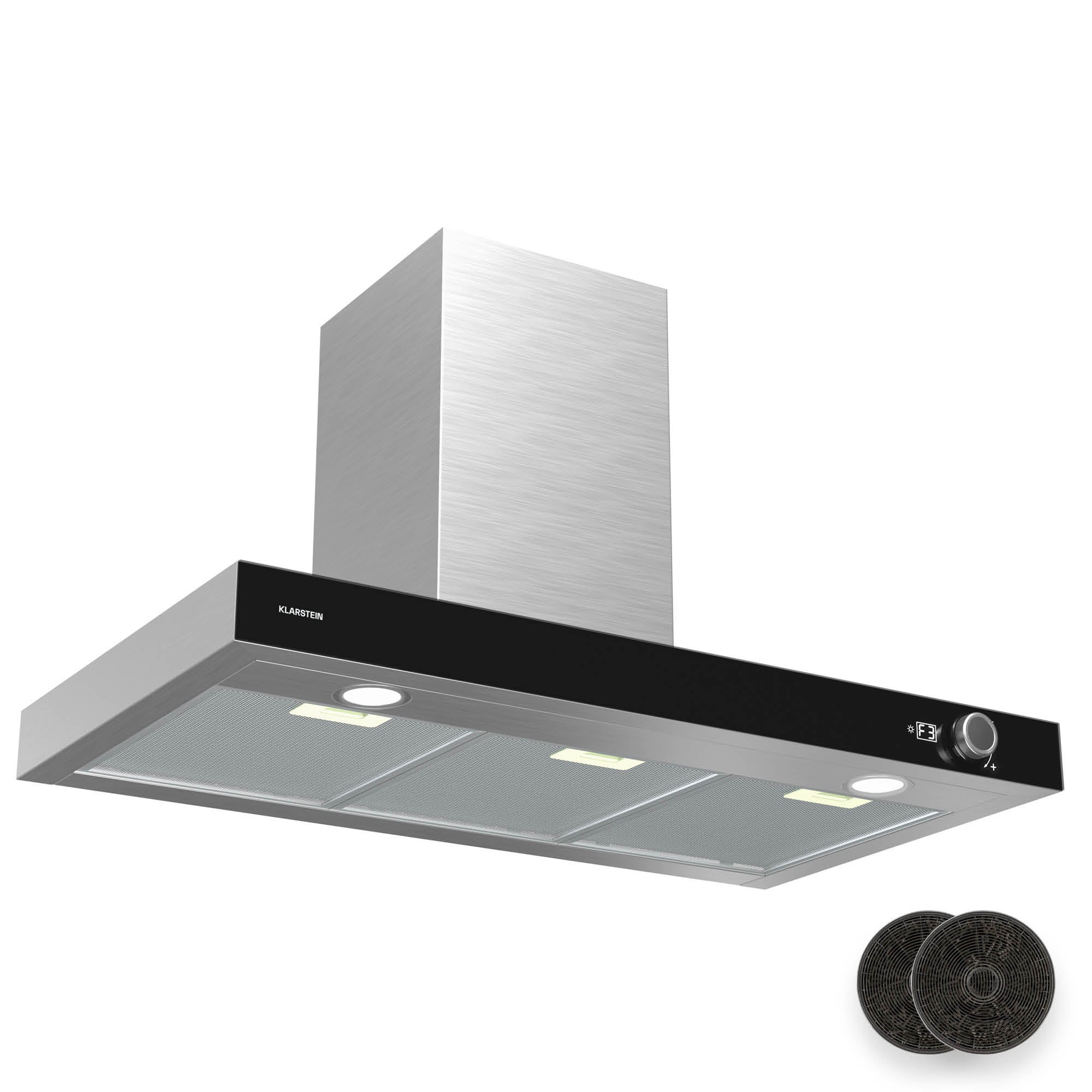 Hotte Aspirante îlot Klarstein Remy 90 Cm - 620 M³/h, 3 Vitesses, Verre Satiné, Télécommande, Filtres Lavables