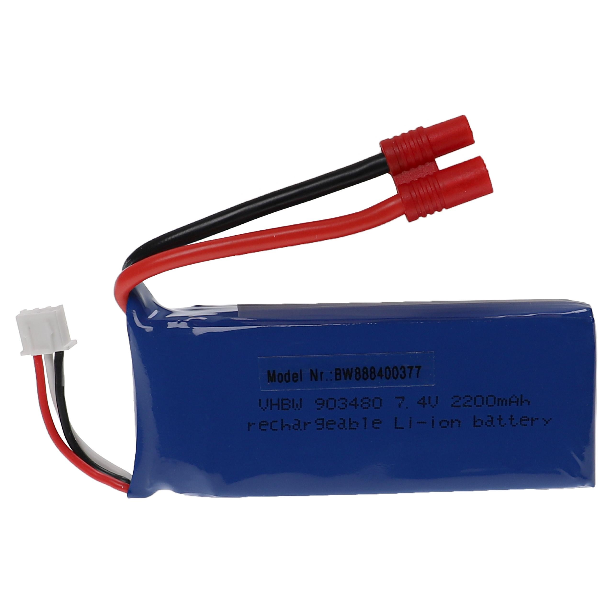 vhbw batteria con connettore banana 3,5 mm per modellismo per es. macchine da corsa, elicotteri, aerei (1600mAh, 7,4V, Li-Poly, 70 x 34 x 18 mm
