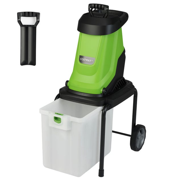 2800W Broyeur Végétaux Électrique avec Bac de Ramassage 50 L, Dia. de Coupe 45 mm, Broyeur Branches Mobile, Vitesse 4500tr/min, Vert