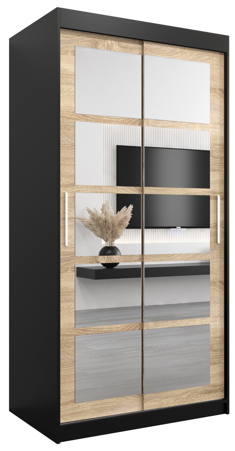 Szafa przesuwna garderoba ROMA 2 100 x 62 x 200 cm Czarny + Sonoma - Abiks Meble