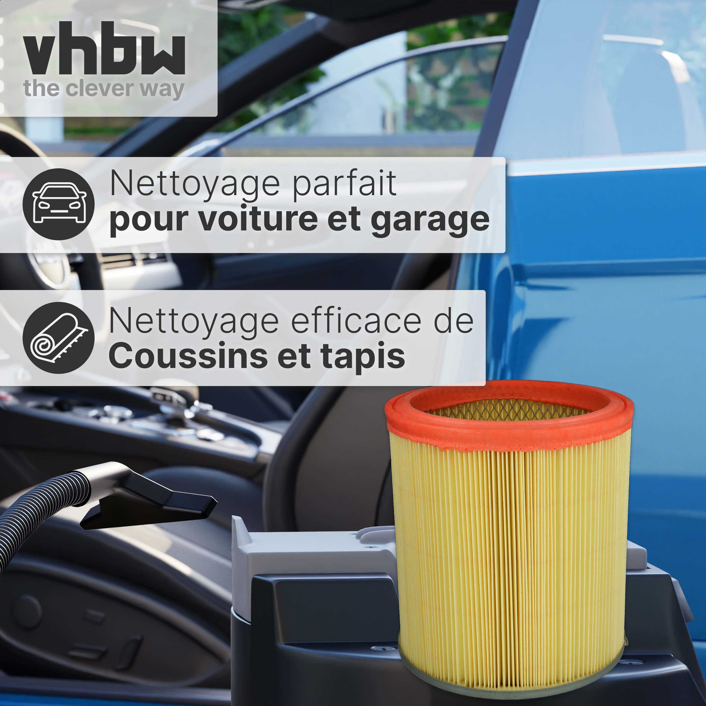 vhbw filtre d'aspirateur pour Rowenta Wet & Dry Vorace, Wet &Dry Vorace aspirateur filtre rond plissé - 4