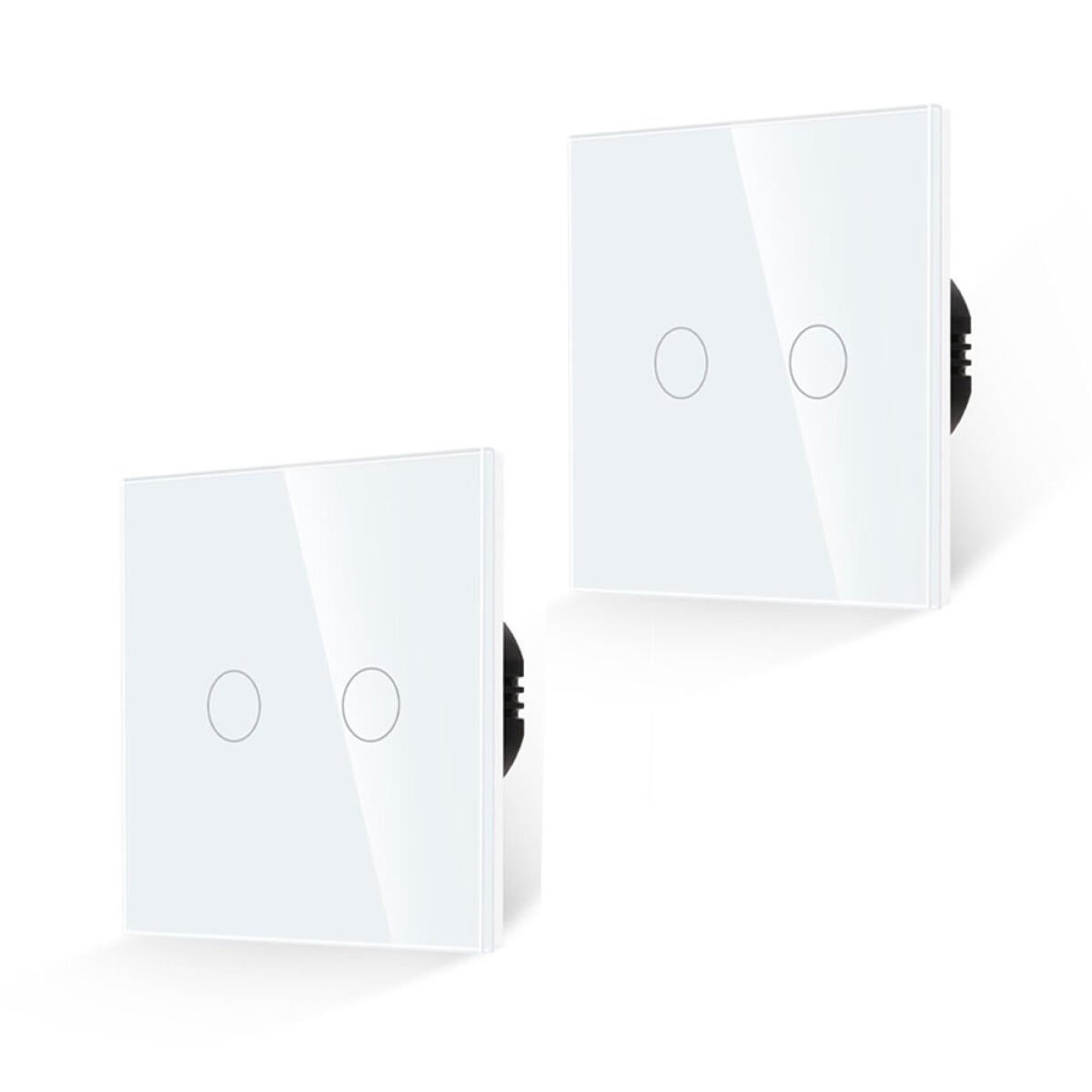 Przełącznik dotykowy, 2 sztuki, panel ze szkła hartowanego, podświetlenie LED, 5-300 W, zasilanie sieciowe.