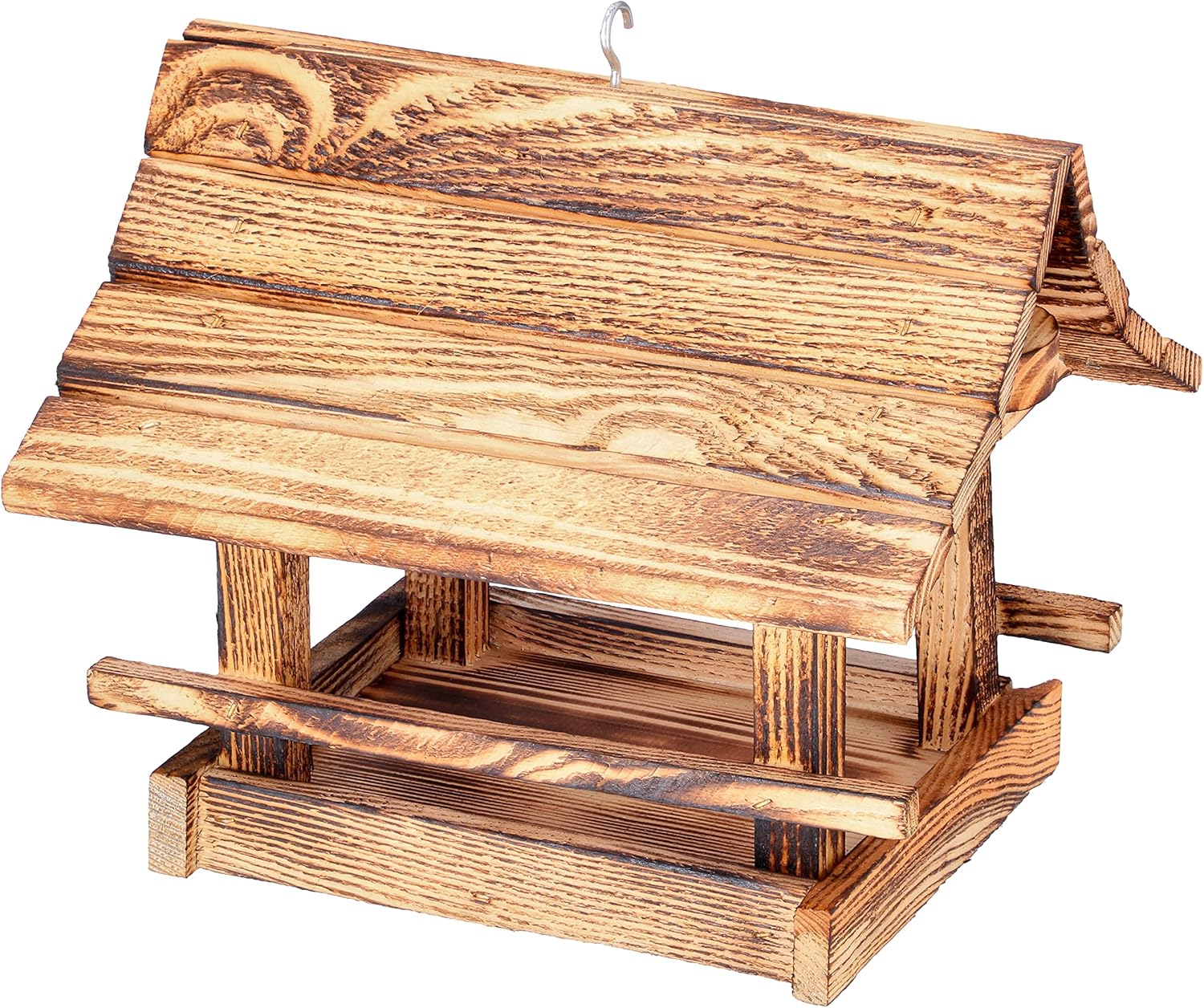 Mangeoire à Oiseaux Bois Suspendue, Résistante aux Intempéries, 22,5x26 cm - Durable et Pratique, Marron Flammée - KOTARBAU - 7