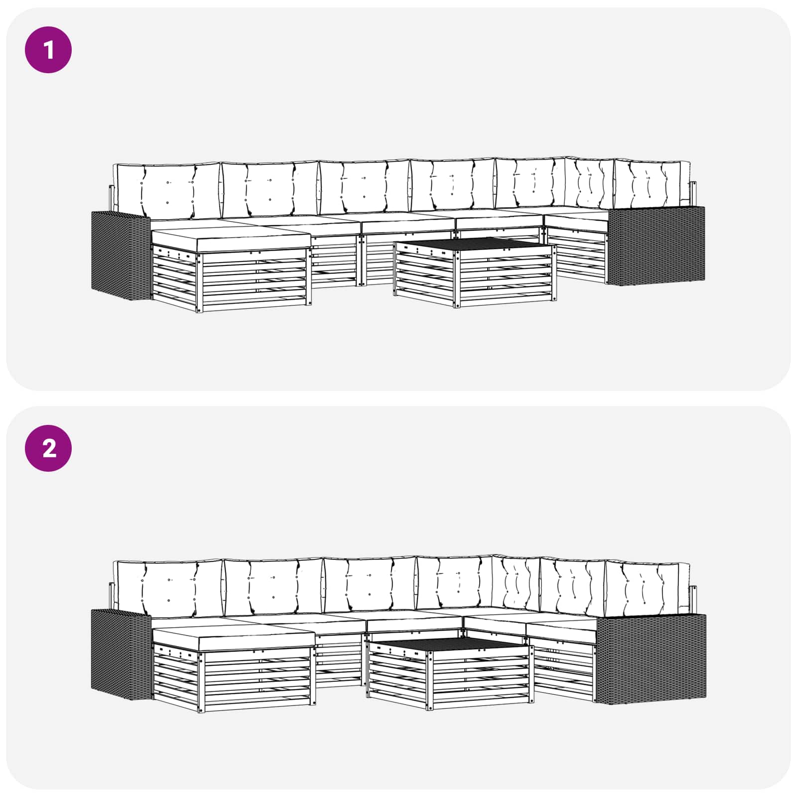 Ensemble de canapés d'extérieur, 8 pièces, naturel et beige, pour la terrasse - 8
