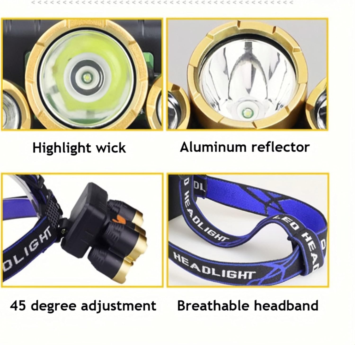 Lampada frontale a LED ricaricabile tramite USB, luce ultra bianca, 4 modalità di luminosità, torcia con fascia regolabile, adatta per la pesca nottu - 2