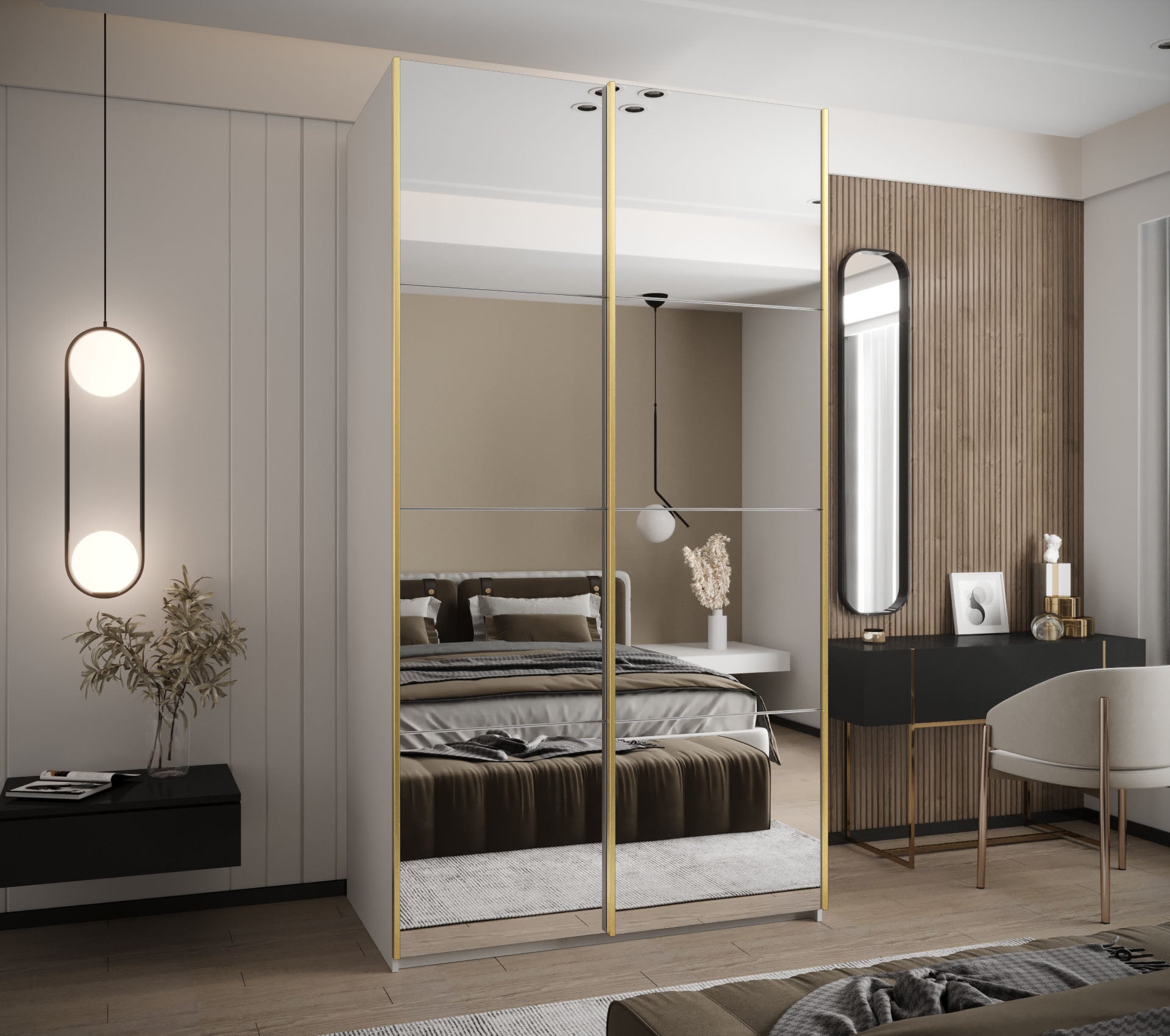 Szafa przesuwna wysoka Lux 2 140 x 64 x 245,5 cm biały + biały + u. złoty - Abiks Meble - 2