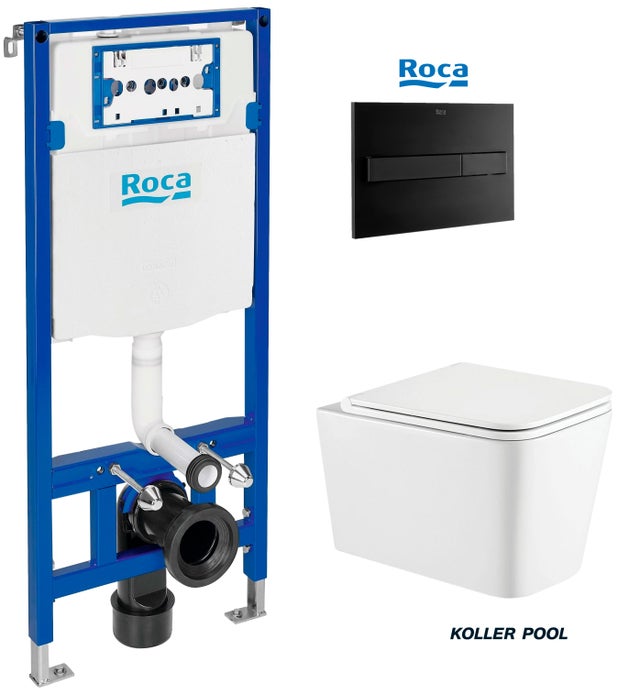 BÂTIT SUPPORT ROCA DUPLO ONE PACK RÉSERVOIR ENCASTRABLE ET PLAQUE PL7 NOIR MAT WC SUSPENDU TREND 49CM KP VORTEX SYSTEM