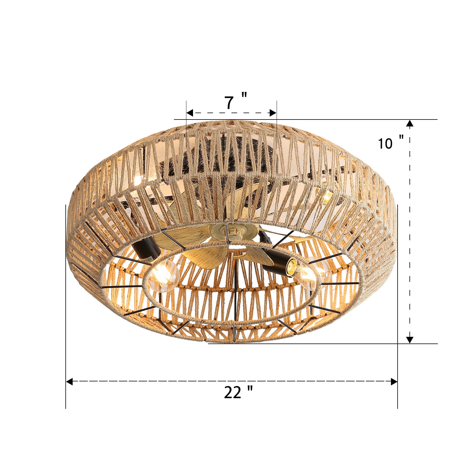 Ventilateur Plafond 56 cm Moteur DC Réversible Télécommande 6 Vitesses Style Bohème Cage 3 Pales Rotin Salon Sans Lumière - 3