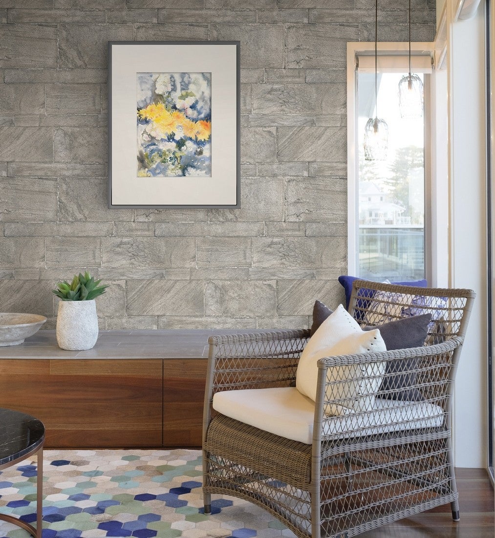 Papel pintado vinílico ecológico muro de piedras desiguales con textura - cardiff stone 679604 de gaulan - rollo de 10 m x 0,53 m