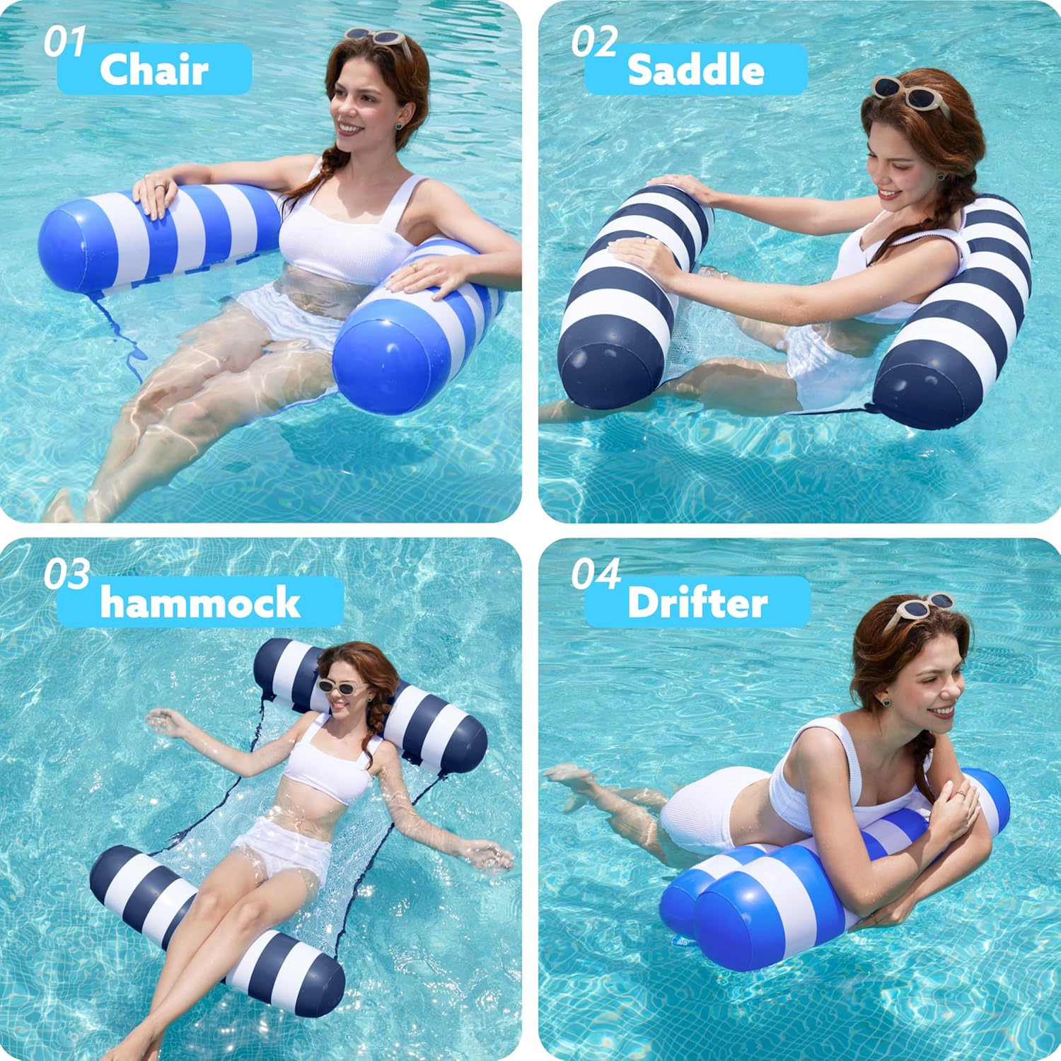 Zikenis Hamac Gonflable 2 Pièces – Matelas Piscine Flottant Avec Filet & Pompe – Bouée Aquatique Confortable Pour Adulte & Enfant – Piscine, Plage, Détente