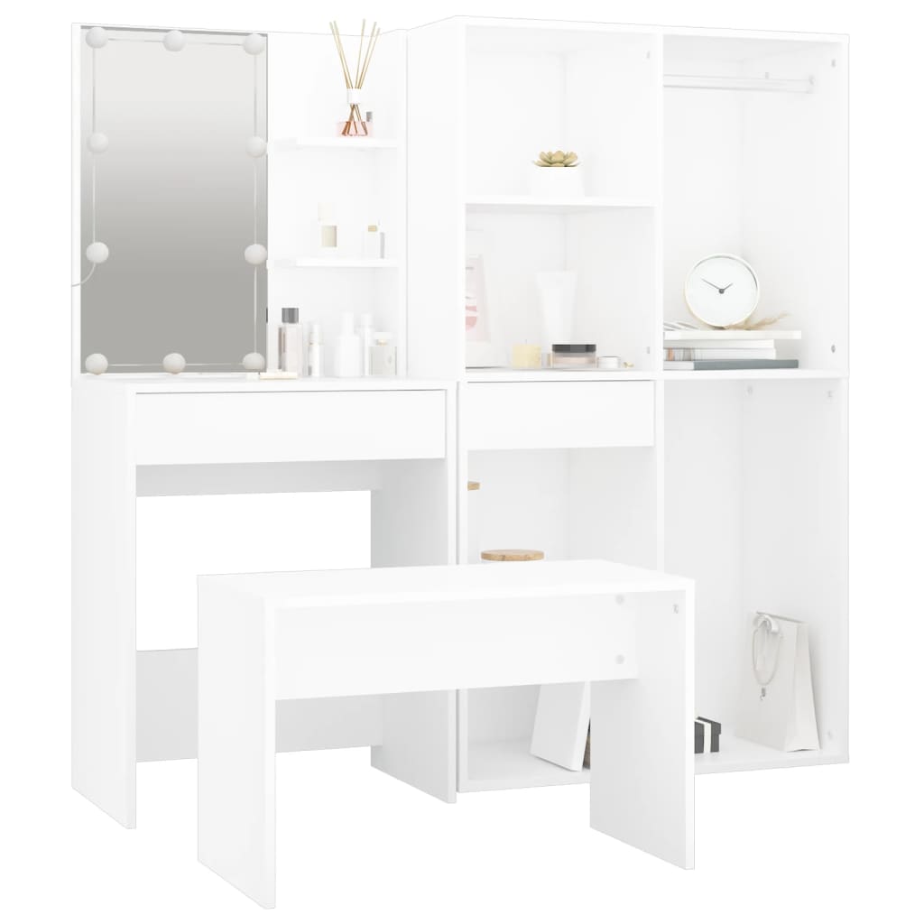 Coiffeuse avec miroir en bois Blanc H. 140 x l. 60 x P. 40 cm - 5