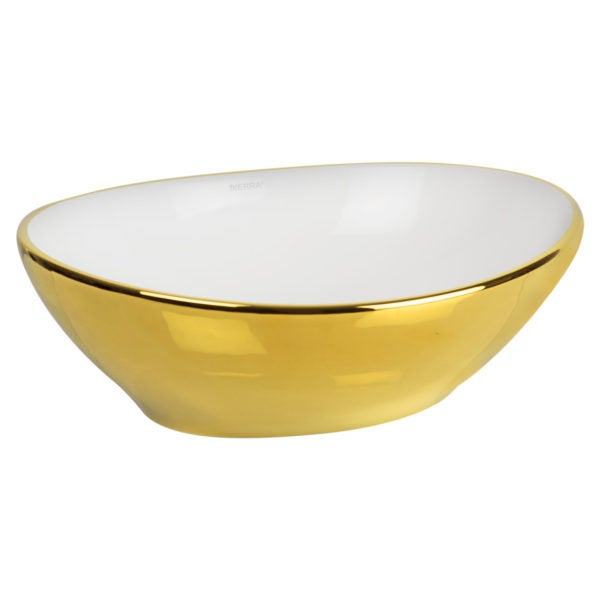 Umywalka nablatowa KR-707 WH/G biała wewnątrz złota na zewnątrz KERRA