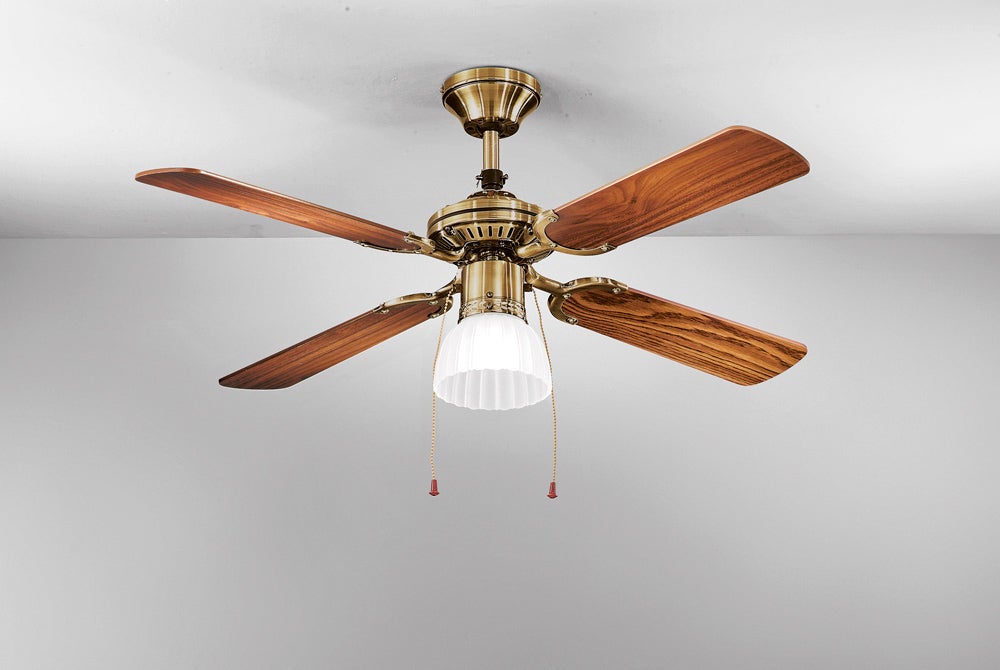 Ventilatore Da Soffitto 130 Cm In Legno Noce Con 4 Pale E Luce – 3 Velocità, Interruttore A Catenella, Design Naturale