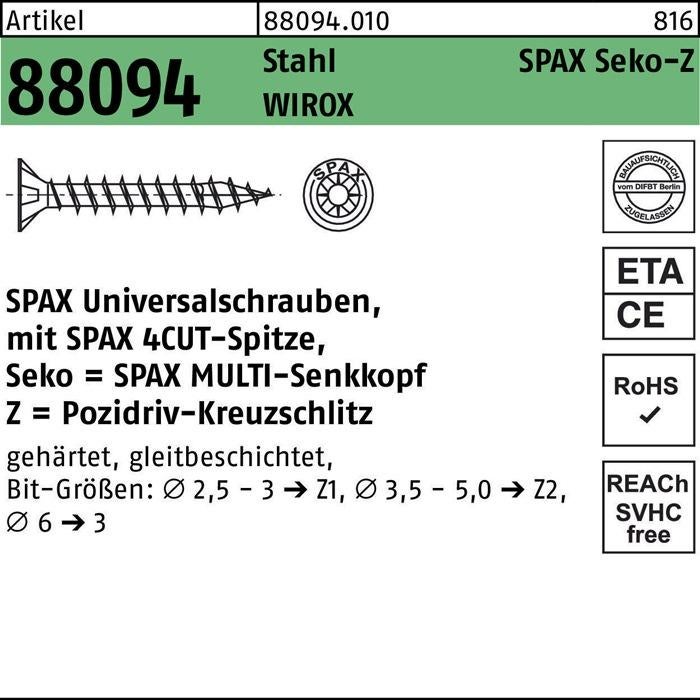 Spax - Vite con testa a scomparsa, testa a croce, 2,5 x 12 mm, zincate tramite galvanizzazione, 1000 pezzi