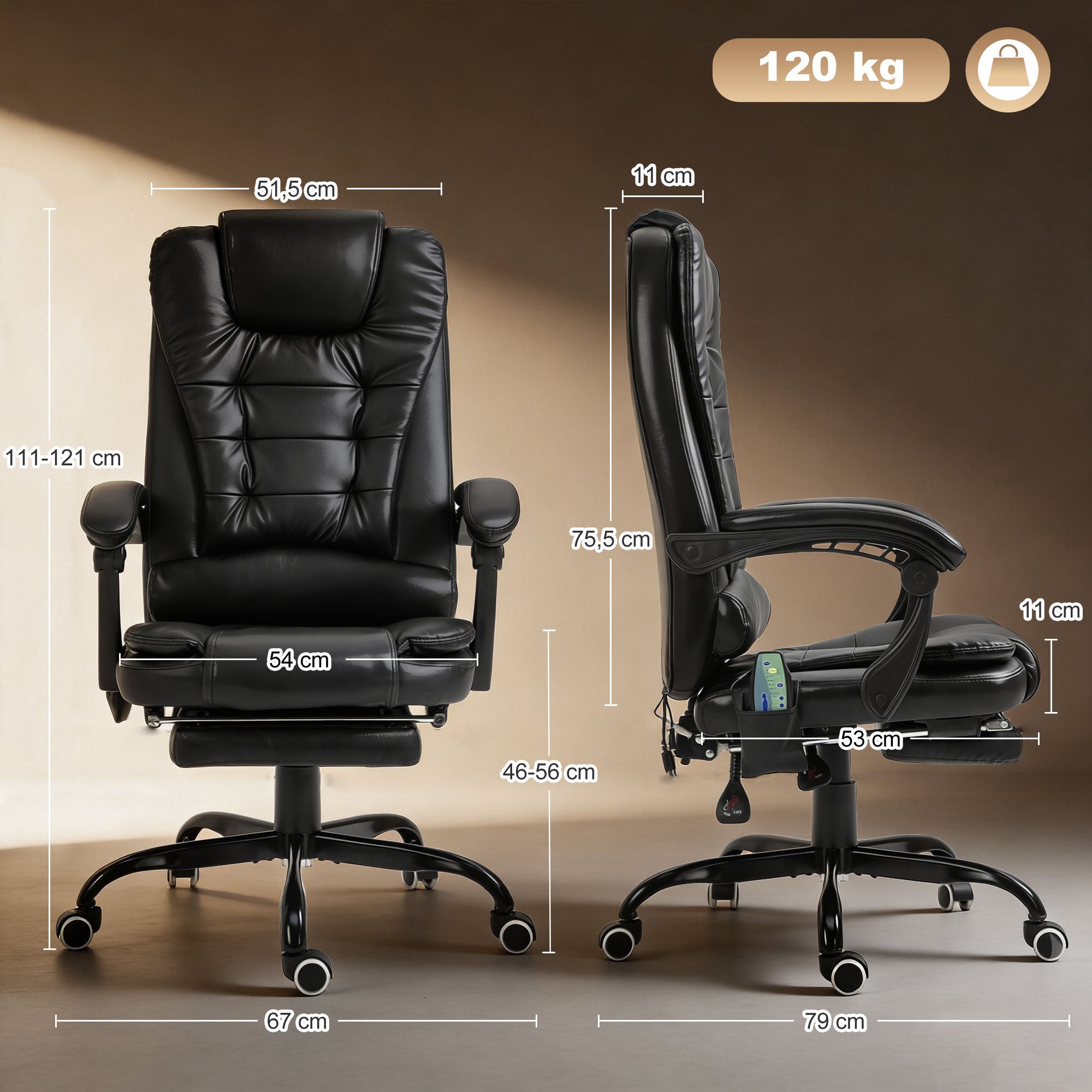 Fauteuil de bureau avec 7 points de massage,repose-pieds rétractable ...