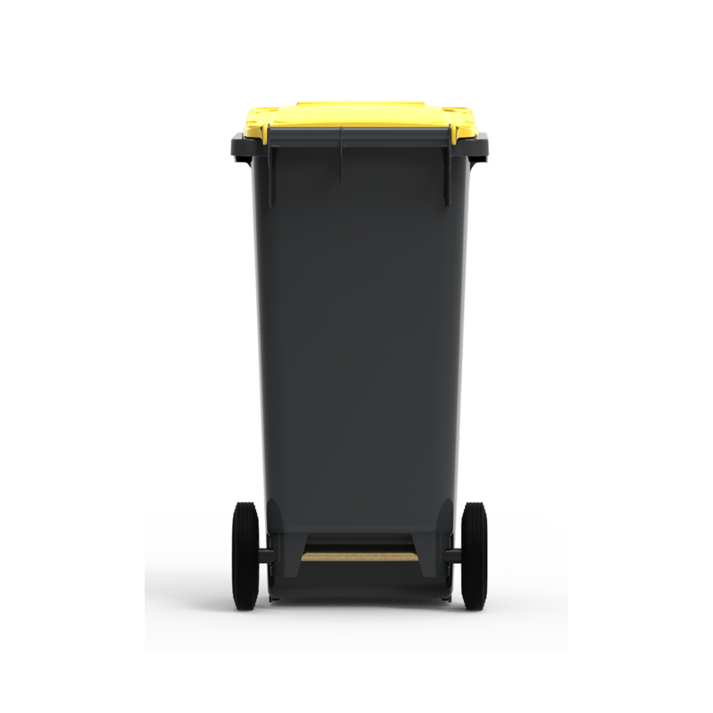 ESE France Conteneur Poubelle à déchets 2 roues - 120L - Robuste et Économique - 100% Recyclé - Gris avec Couvercle Jaune - Fabriqué en France - 2