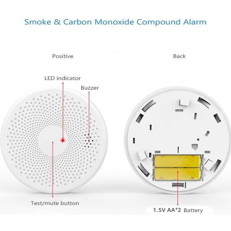 Détecteur intelligent fumée et monoxyde de carbone 2-en-1 WiFi - Alarme sonore et lumineuse stroboscopique - Sécurité gaz connectée - 4