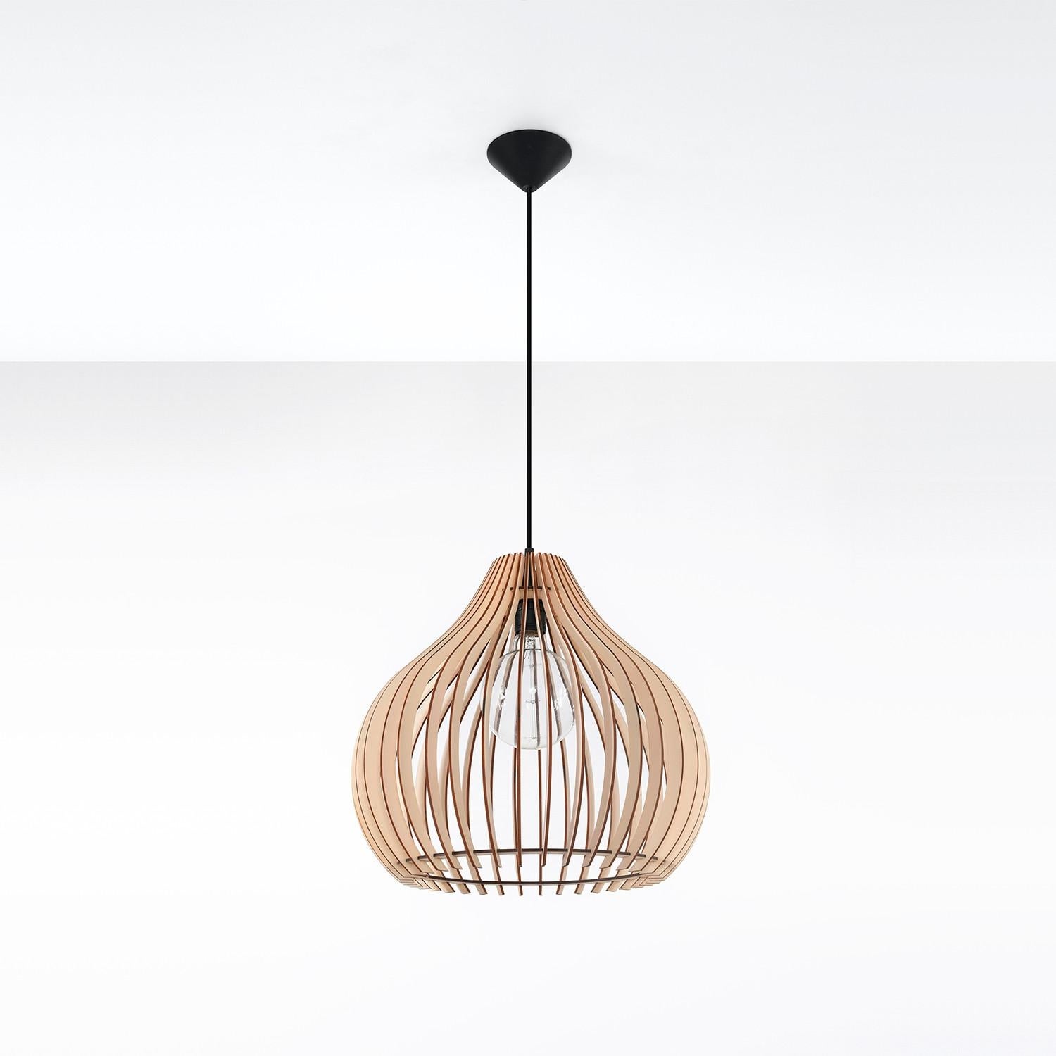 Lampa sufitowa wisząca Aprilla czarna-naturalne drewno 1xE27x60W wym: 95 x 43 x 43 cm metal Sollux Lighting
