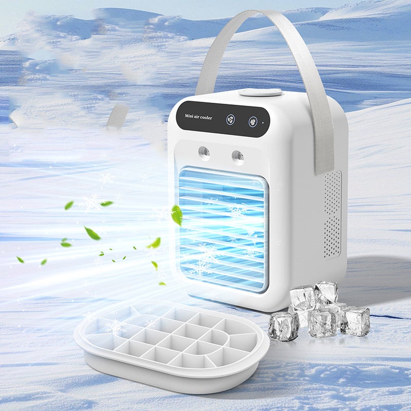 Mini wentylator klimatyzacyjny, ciche chłodzenie przez rozpylanie lodowatej wody, ładowanie USB, [torebka + pojemnik na lód]