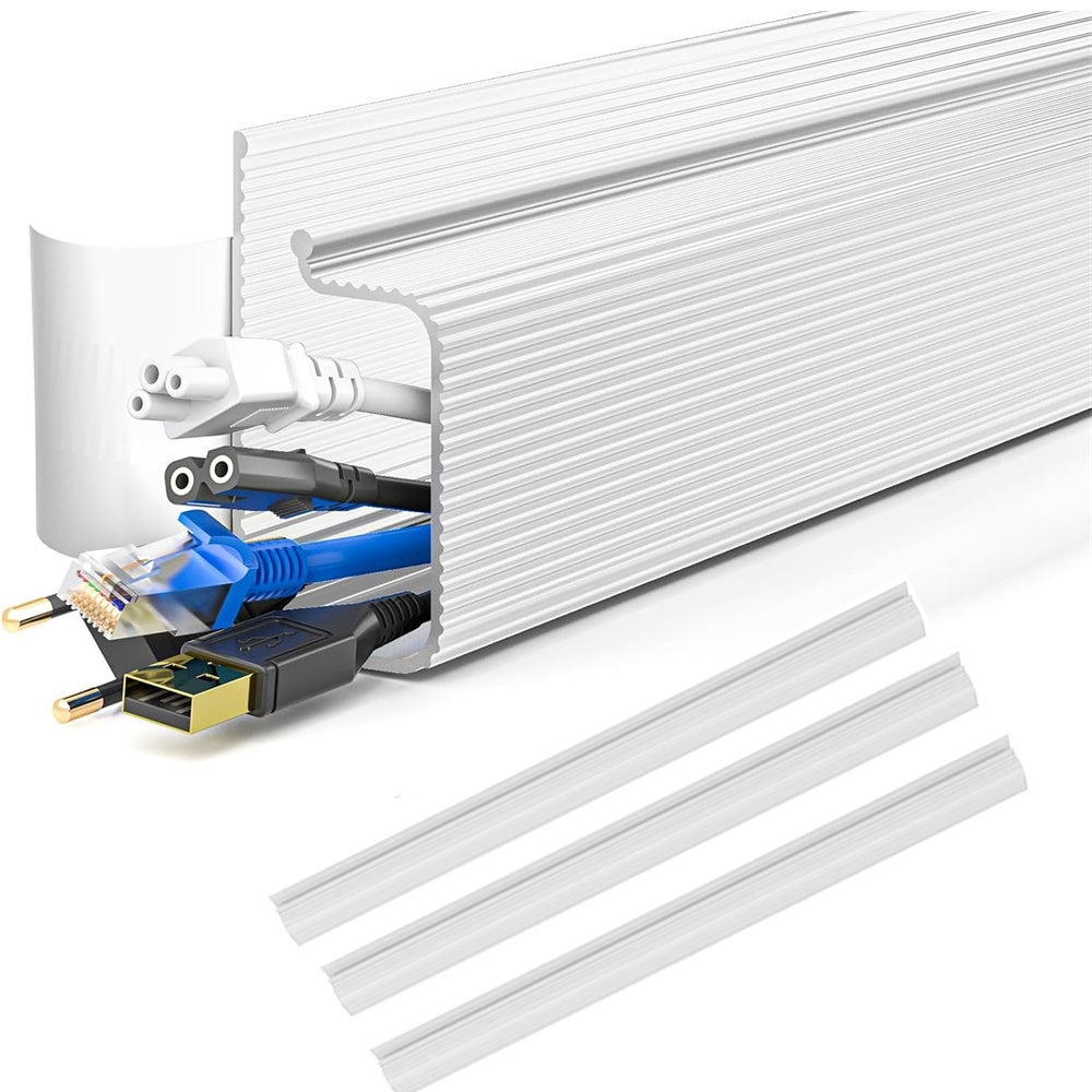 3-częściowa tacka do zarządzania kablami, zarządzanie kablami pod biurkiem, 40cm organizer na kable z wbudowaną taśmą samoprzylepną