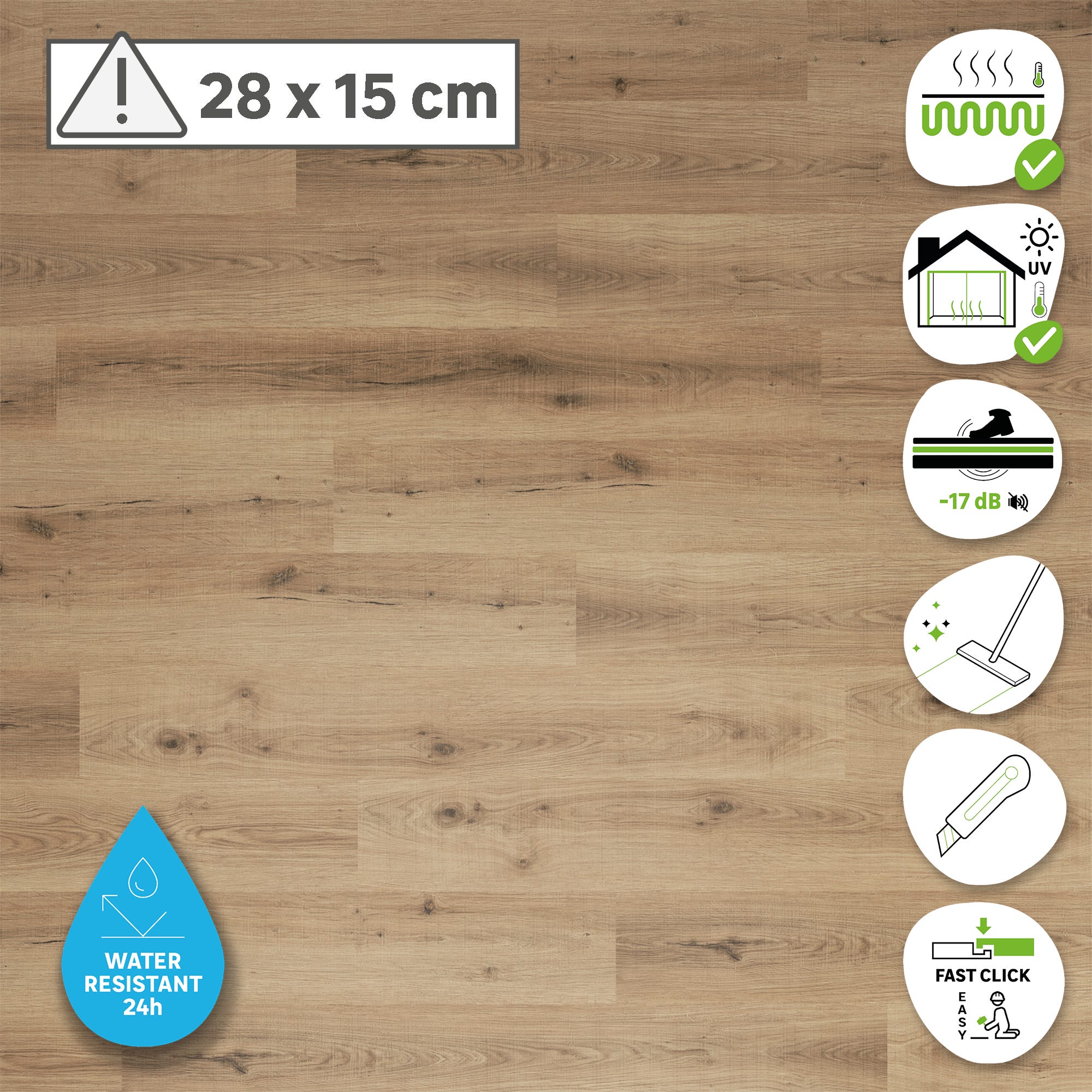 ARTENS - Échantillon de lame PVC - 28 x 15 cm - Sol PVC à clipser GLENTANA2 avec sous-couche intégrée - INTENSO EXTREM - Effet bois marron - Epaisseur - 2