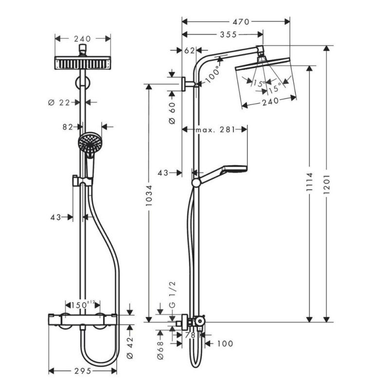 HANSGROHE Crometta E 240 EcoSmart columna de ducha termostática cromada - 6
