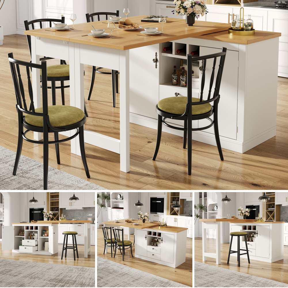 Rozkładany stół barowy 120-180 cm z miejscem do przechowywania i obrotem 360°, MDF, idealny do salonu i domowego biura