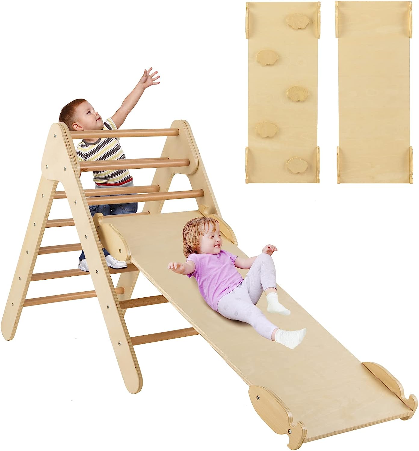 Triángulo De Escalada 3 En 1 Con Rampa Deslizante – Juguete De Madera Plegable Para Niños De 1 A 6 Años