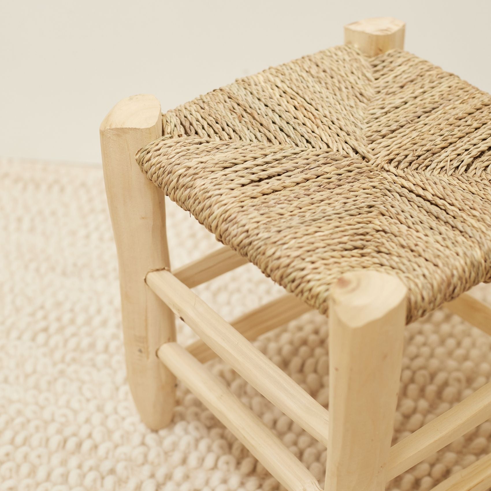 Tabouret Marocain bois de laurier - Naturel - 30 cm - Osier/Bois - 2
