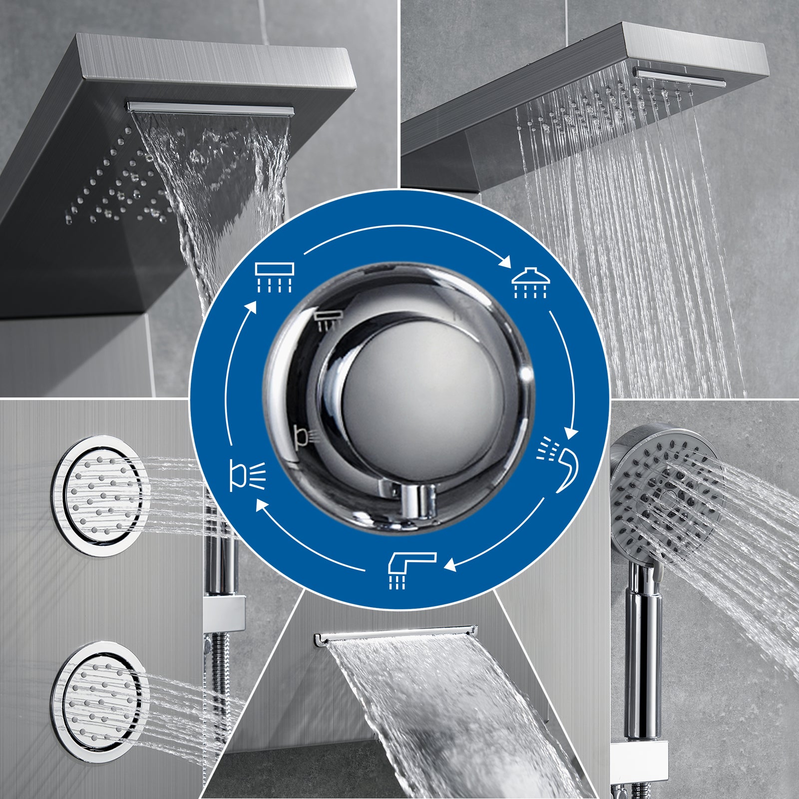 Panneau Douche AuraLum Max Colonne Douche Hydromassante LED Panneau de Douche en Acier Inox Brossé avec 3 Jets de Massage pour Salle bain,EU Modèle - 3