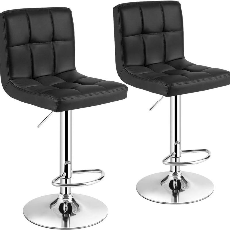 Zestaw 2 Stołków Barowych, Obrotowe Krzesła Barowe z PU, Regulowana Wysokość 65-85 cm, Miękkie Siedzisko, Wysokie Krzesła do Wyspy Kuchennej, Czarne